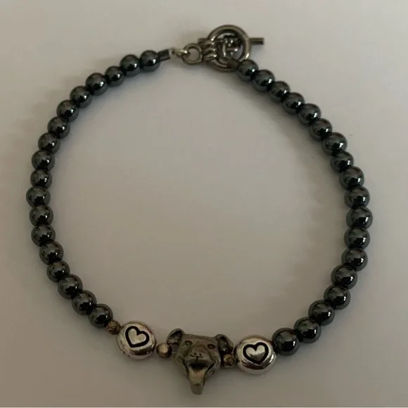 Two Hearts Dog Hematite Bracelet - Picture 5 of 6